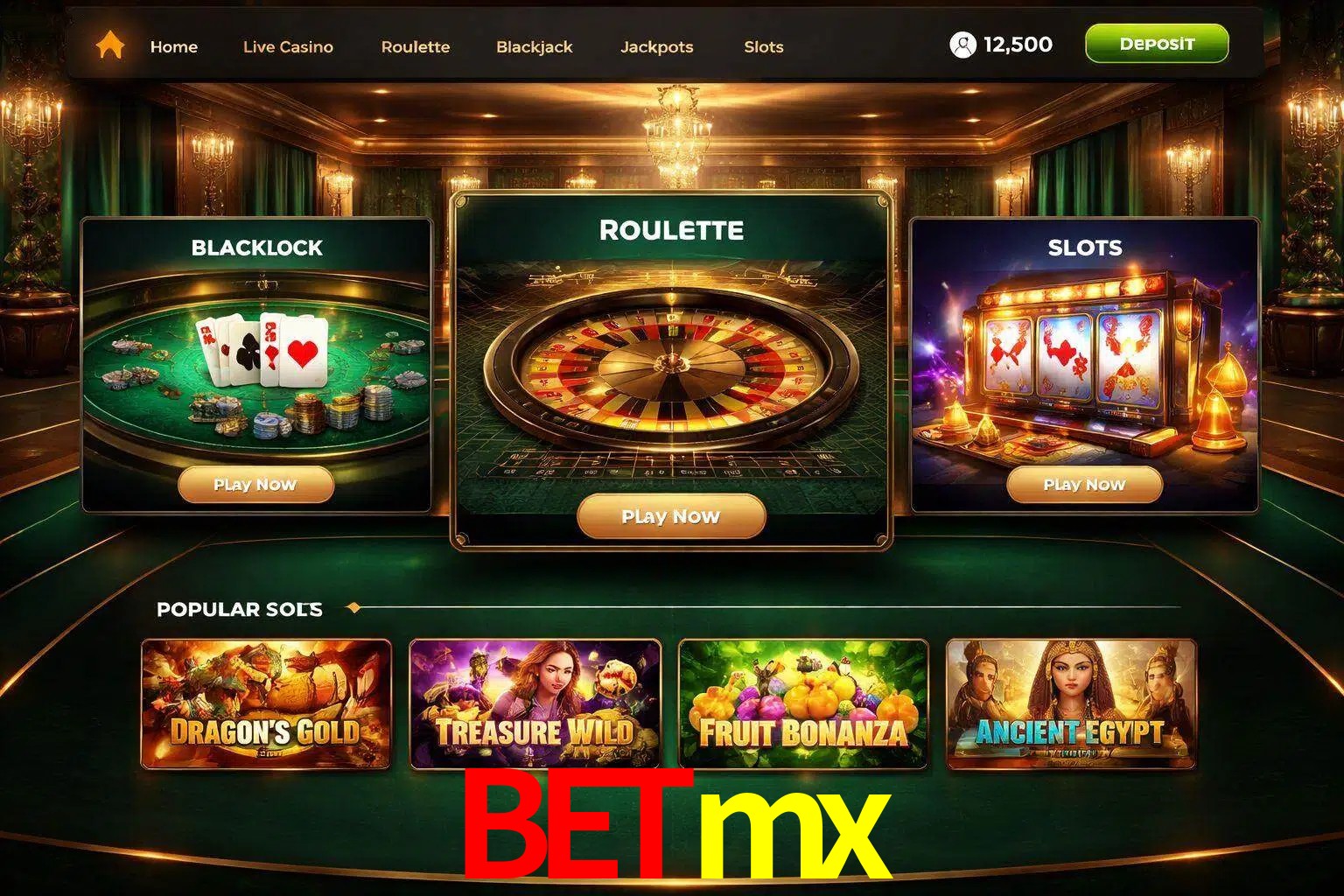 Vista de la plataforma Betmx Casino mostrando categorías organizadas de juegos en línea